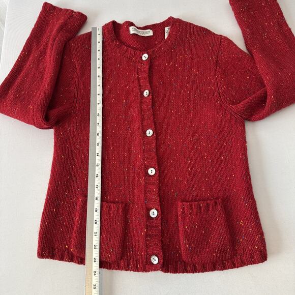 VTG Valerie Steven’s Sport 100% Wool Womens L Rainbow Speckled Red Cardigan - Picture 8 of 9